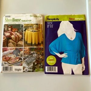 2 Simplicity sewing patterns: 5068 Show House Tabletop,knit dolman blouse 1972 A